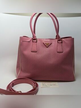 Prada Galleria Pink Perforated Leather Bag with Leather w/ Strap